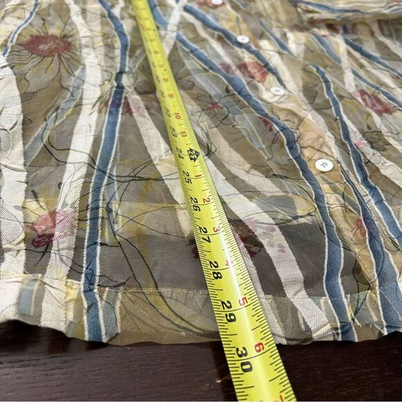 Vintage Graff Wear Linen Blend Sheer Floral Striped Button Down Blouse XL - Picture 13 of 14